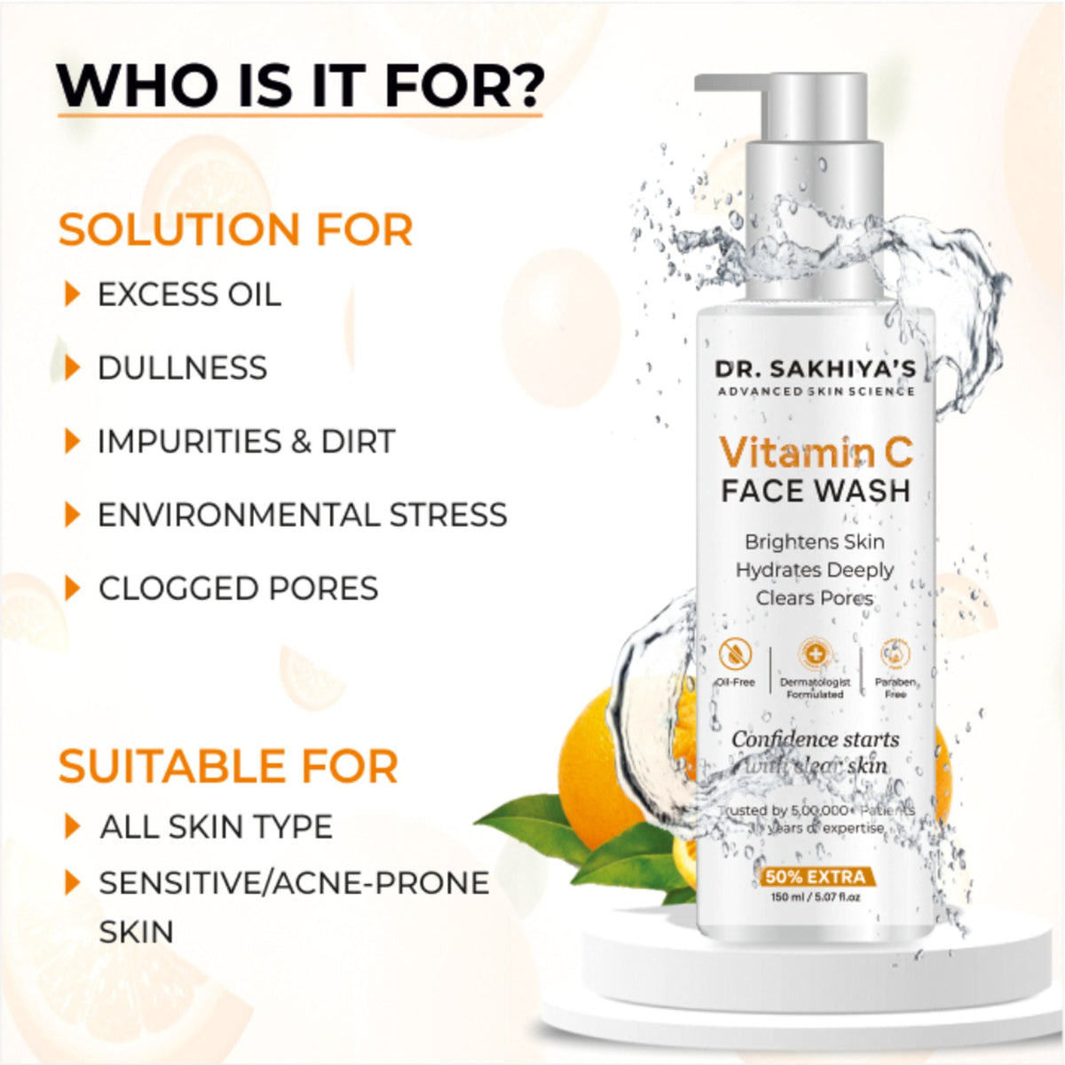 Dr.Sakhiya Vitamin C Face Wash Daily Glowing and Brightening Cleanser with Antioxidants | Grocsy