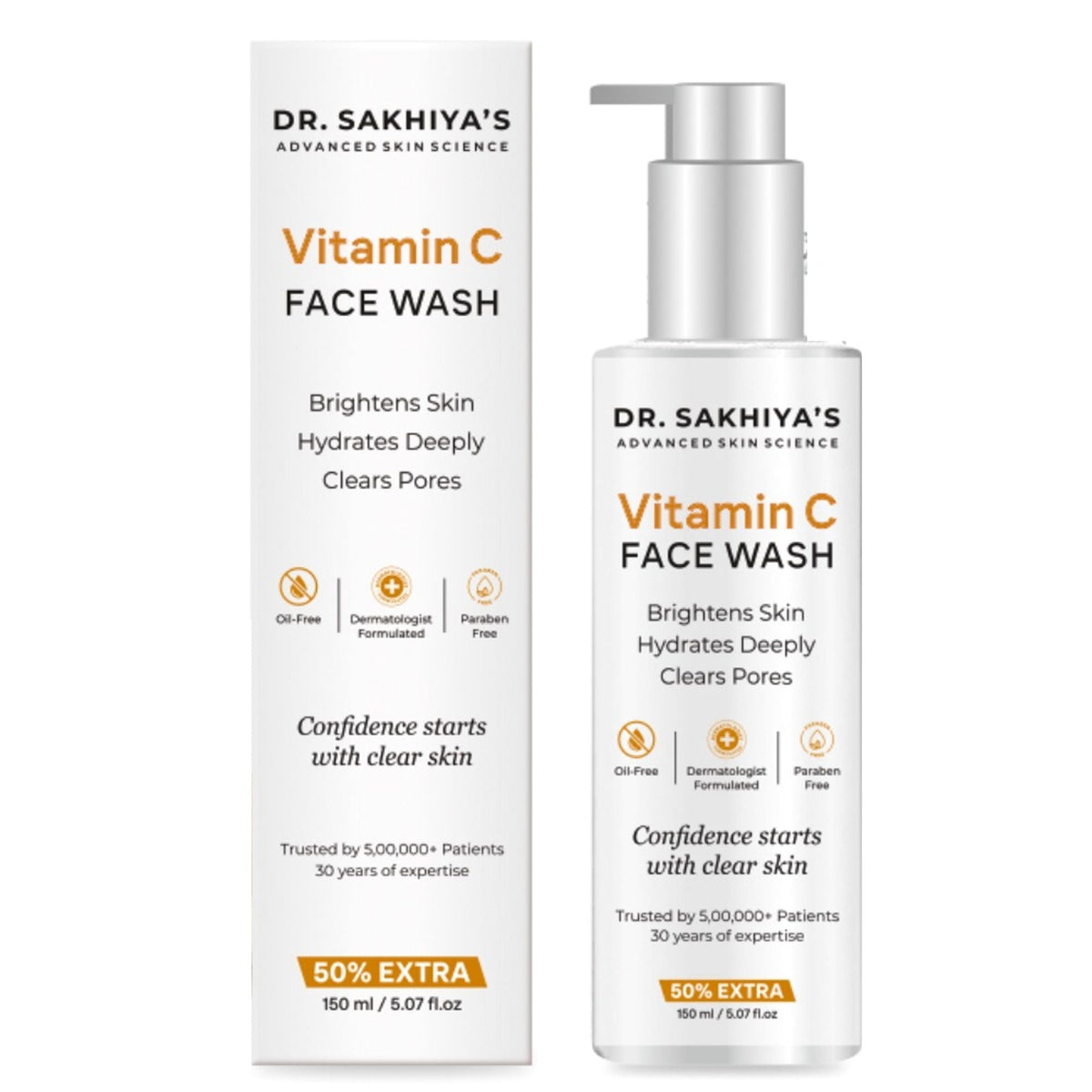 Dr.Sakhiya Vitamin C Face Wash Daily Glowing and Brightening Cleanser with Antioxidants | Grocsy