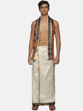 Sethukrishna Men Cream-Coloured Solid Dhotis With Angavastram | Grocsy