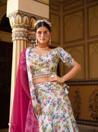 Anaita White Silk Lehenga Choli With Floral Printed Work | Grocsy
