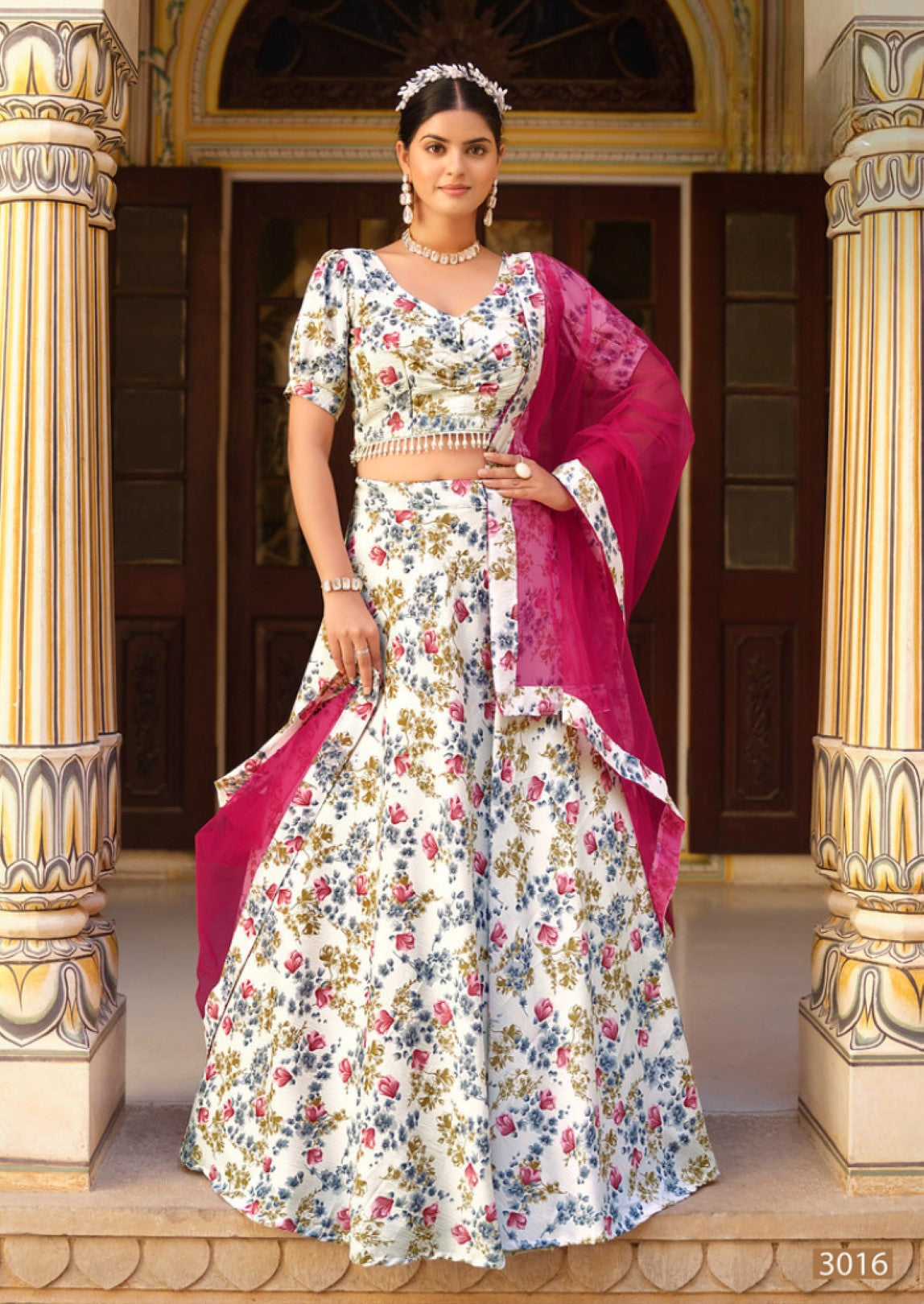 Anaita White Silk Lehenga Choli With Floral Printed Work | Grocsy