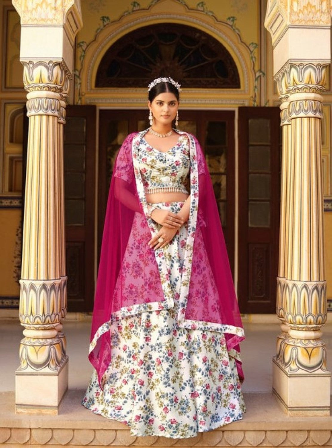 Anaita White Silk Lehenga Choli With Floral Printed Work | Grocsy