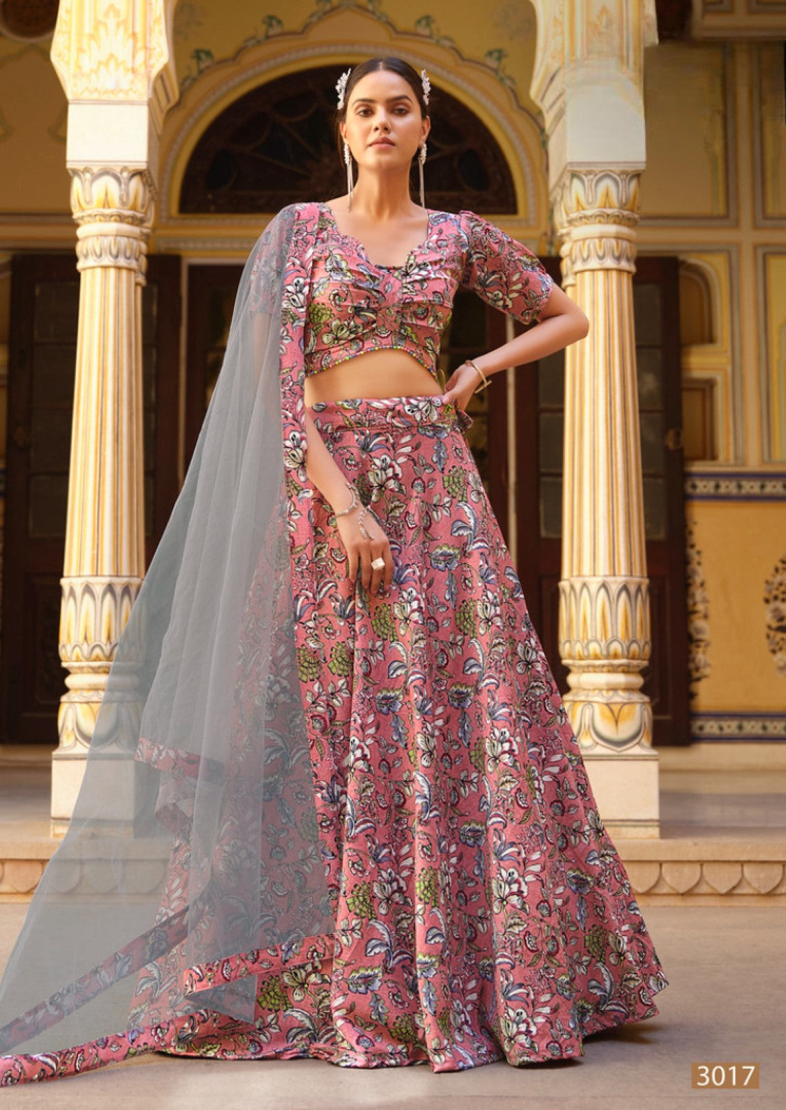Anaita Peach Silk Lehenga Choli With Floral Printed Work | Grocsy