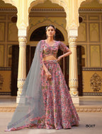 Anaita Peach Silk Lehenga Choli With Floral Printed Work | Grocsy