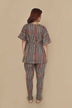 Breathables Women’S Loungewear Kaftan Cotton Aqua Blue Stripes Print Co-Ord Set | Grocsy