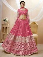 Tulsi Art Glamorous Pink Sequins Georgette Engagement Wear Lehenga Choli | Grocsy