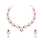 Tehzeeb Creations Gold-Polished Maroon Diamond Necklace With Earrings | Grocsy