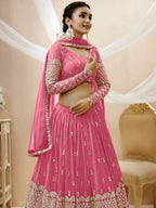 Tulsi Art Glamorous Pink Sequins Georgette Engagement Wear Lehenga Choli | Grocsy