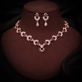 Tehzeeb Creations Gold-Polished Maroon Diamond Necklace With Earrings | Grocsy