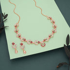 Tehzeeb Creations Gold-Polished Maroon Diamond Necklace With Earrings | Grocsy