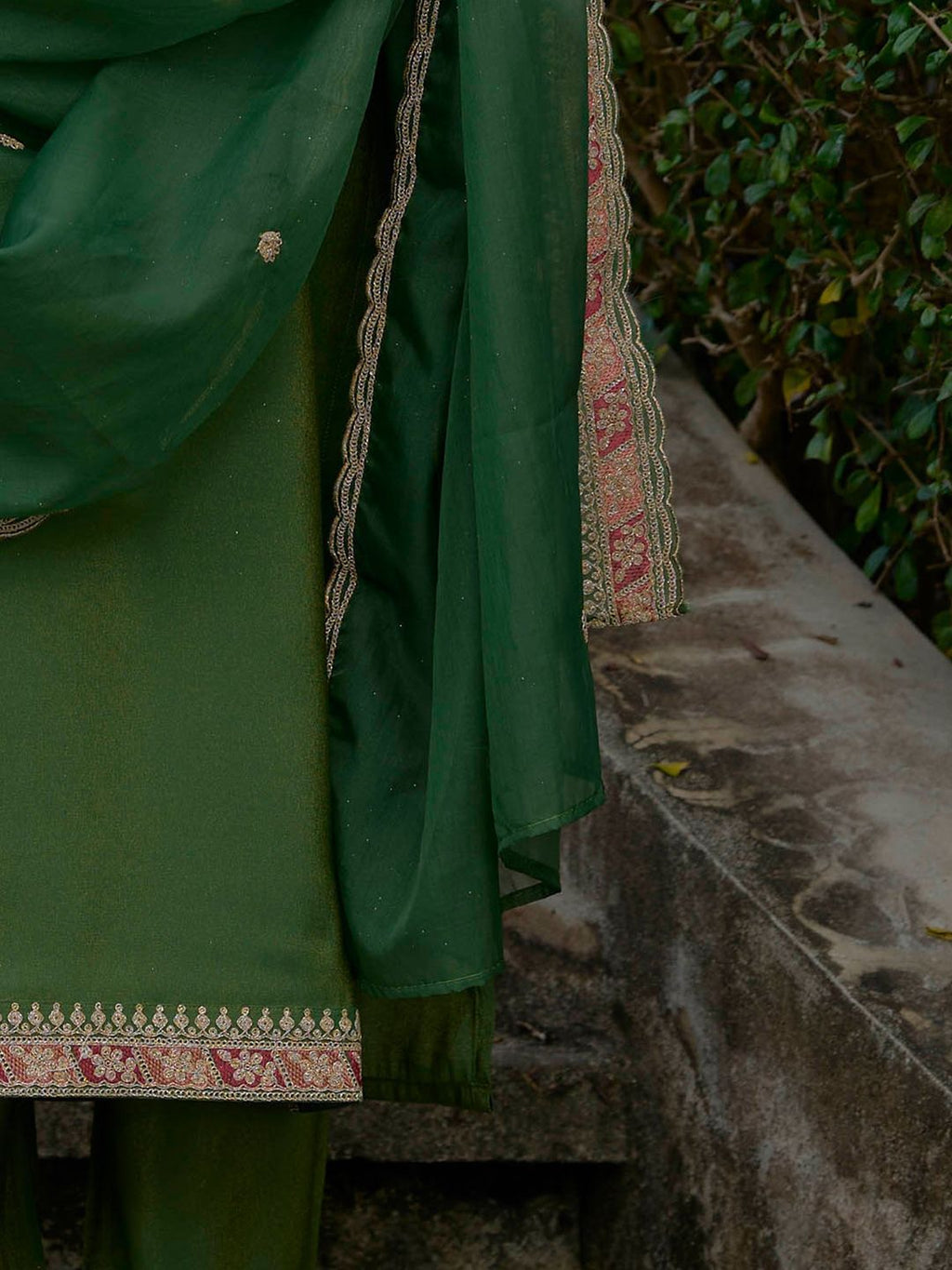 Indo Era Ethnic Motifs Yoke Design Straight Kurta with Trousers & Dupatta | Grocsy