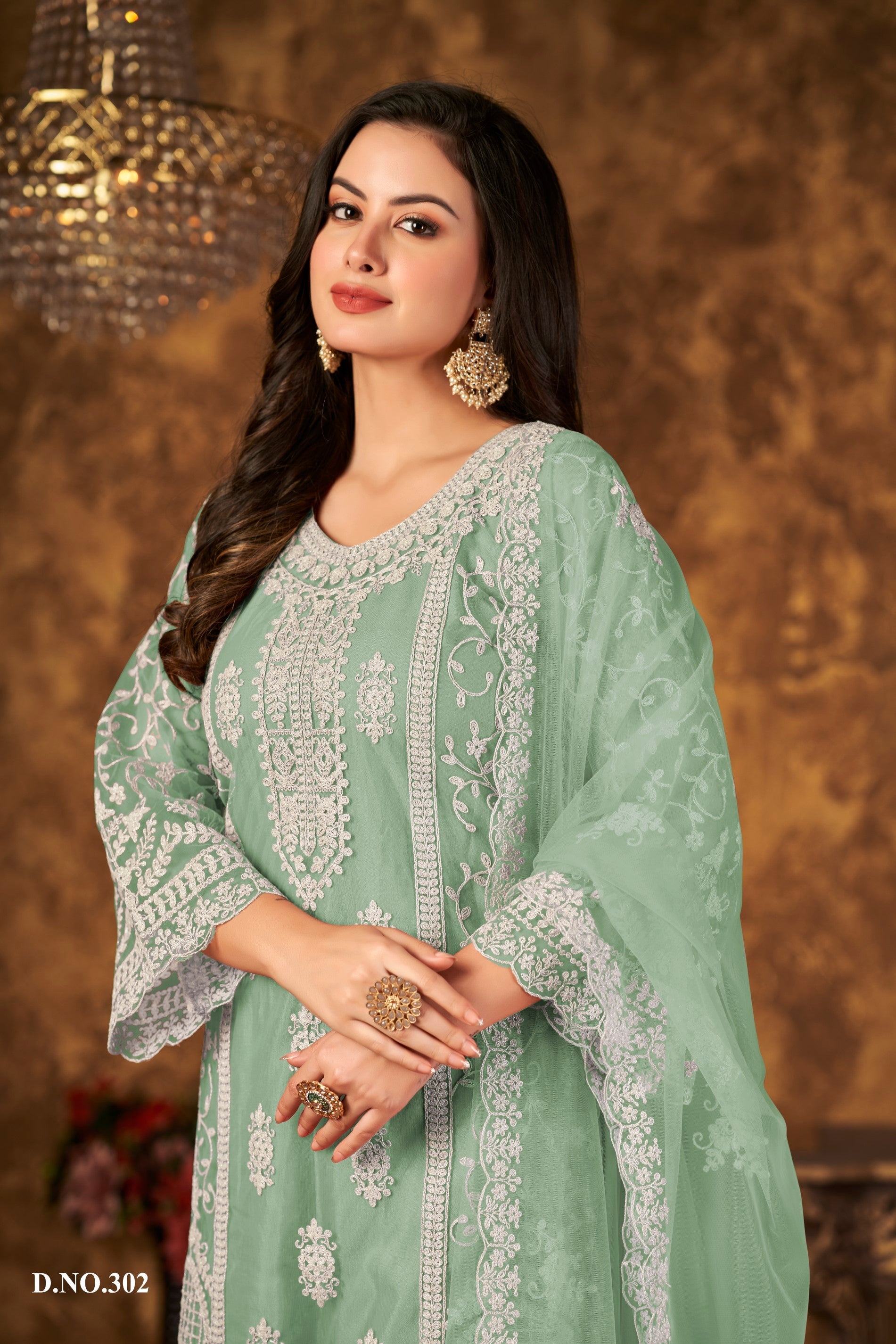 Anaita Light Green Embroidered Net Plazzo Suit | Grocsy
