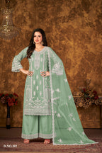 Anaita Light Green Embroidered Net Plazzo Suit | Grocsy