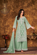 Anaita Light Green Embroidered Net Plazzo Suit | Grocsy