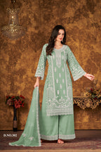 Anaita Light Green Embroidered Net Plazzo Suit | Grocsy