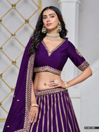 Anaita Purple Embroidered Art Silk Designer Lehenga With Blouse | Grocsy
