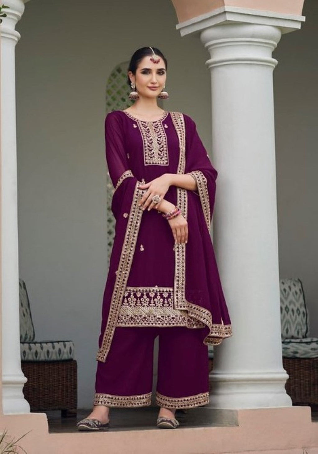 Anaita Purple Faux Georgette Suit With Embroidery & Sequence Work | Grocsy