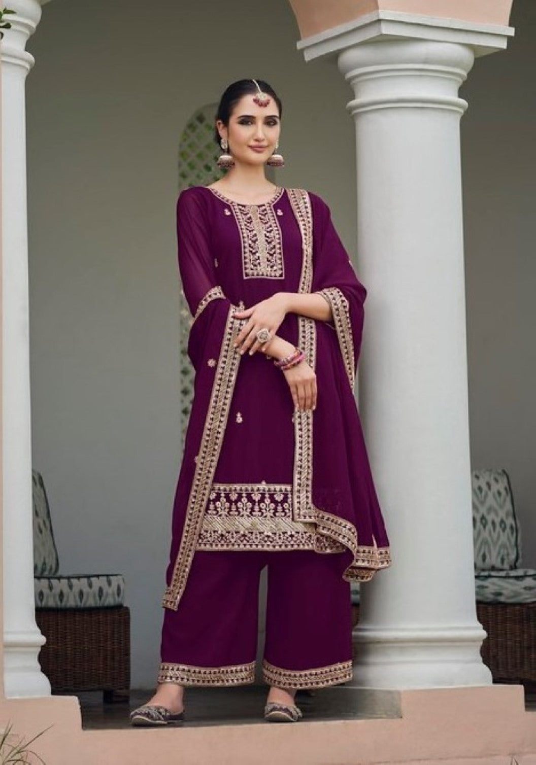 Anaita Purple Faux Georgette Suit With Embroidery & Sequence Work | Grocsy