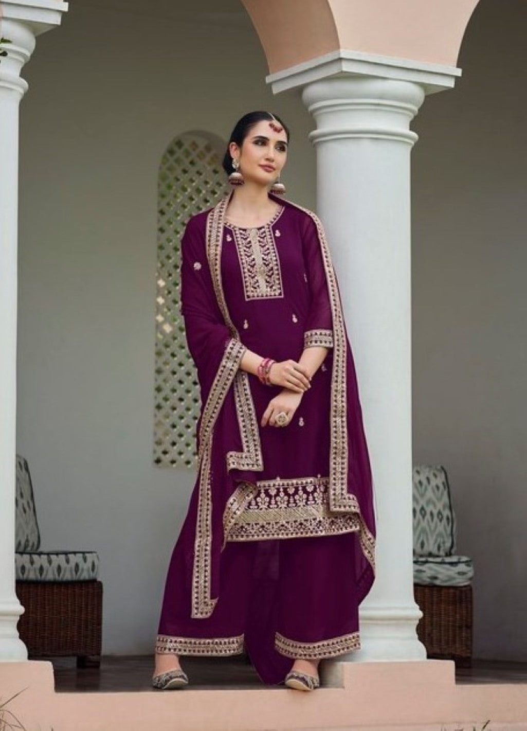 Anaita Purple Faux Georgette Suit With Embroidery & Sequence Work | Grocsy