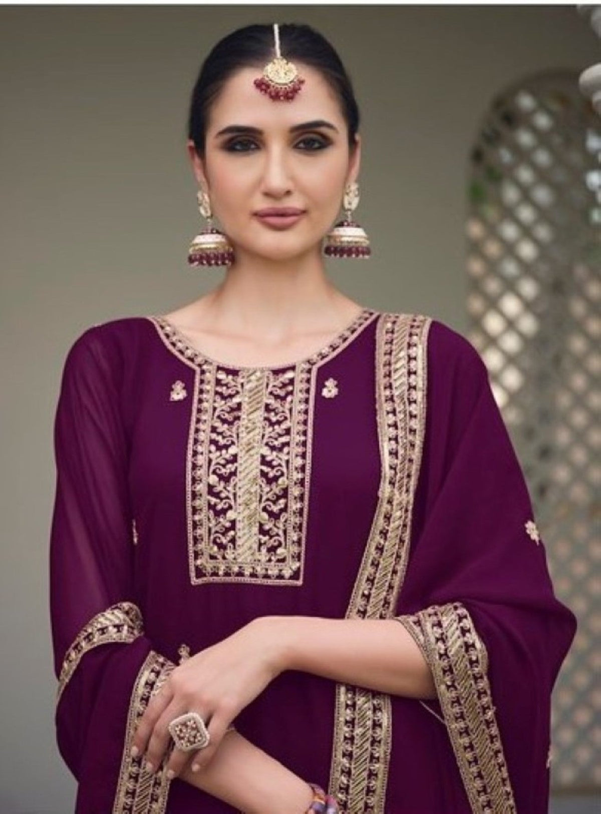 Anaita Purple Faux Georgette Suit With Embroidery & Sequence Work | Grocsy