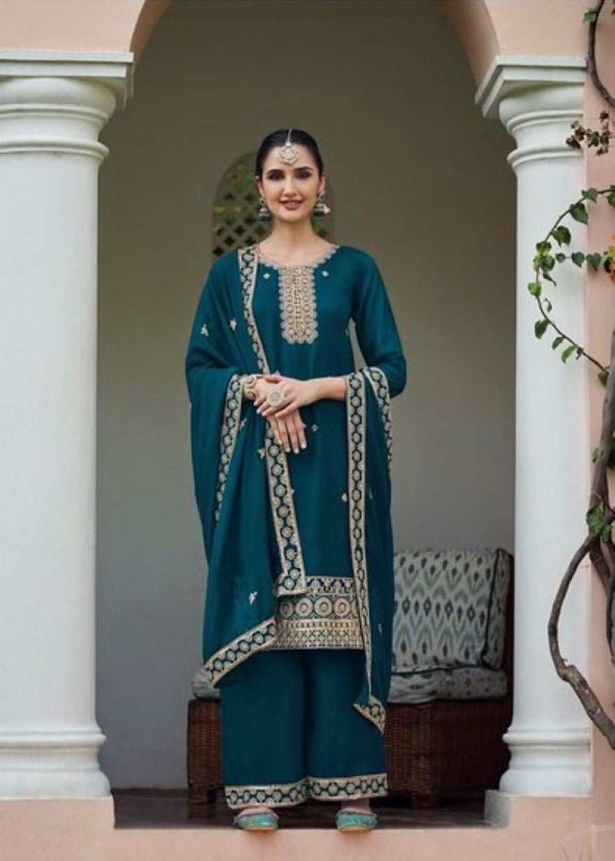 Anaita Teal Blue Faux Georgette Suit With Embroidery & Sequence Work | Grocsy