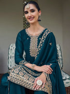 Anaita Teal Blue Faux Georgette Suit With Embroidery & Sequence Work | Grocsy
