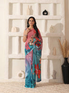 Shivam Fabrics Pink Georgette Fabric Printed Saree | Grocsy