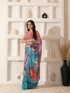 Shivam Fabrics Pink Georgette Fabric Printed Saree | Grocsy