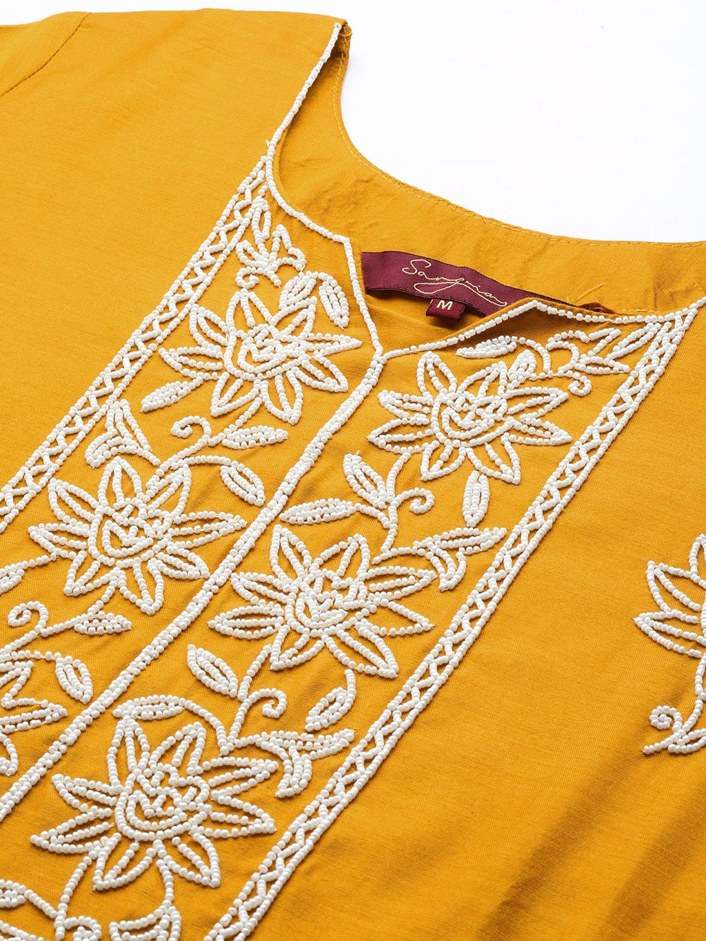 Sangria Women Mustard Yellow & White Embellished Beaded Kurta with Trousers & Dupatta | Grocsy