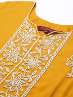 Sangria Women Mustard Yellow & White Embellished Beaded Kurta with Trousers & Dupatta | Grocsy