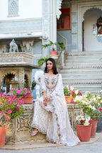 Lorenvalley Vichitra Silk Sequins and Thread Embroidery Work Palazzo Set | Grocsy