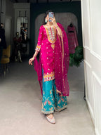 Lorenvalley Pink Lightweight Moonga Silk Sequins and Thread Embroidery Work Palazzo Set | Grocsy
