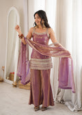 Evanik Dusty Pink Fendi Silk Embroidery Sequins and Zari Work Kurta Pants with Dupatta | Grocsy