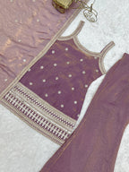Evanik Dusty Pink Fendi Silk Embroidery Sequins and Zari Work Kurta Pants with Dupatta | Grocsy