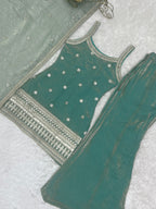 Evanik Seagreen Fendi Silk Embroidery Sequins and Zari Work Kurta Pants with Dupatta | Grocsy