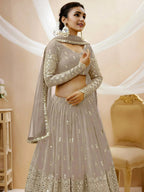 Tulsi Art Magnetic Grey Zari Work Georgette Reception Wear Lehenga Choli | Grocsy