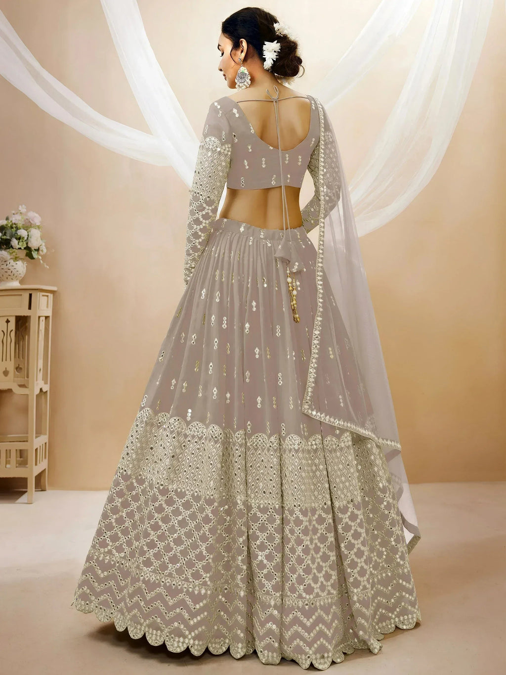 Tulsi Art Magnetic Grey Zari Work Georgette Reception Wear Lehenga Choli | Grocsy