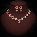 Tehzeeb Creations Gold-Polished Pink Diamond Necklace With Earrings - Swadesiicart