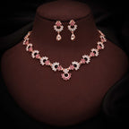 Tehzeeb Creations Gold-Polished Pink Diamond Necklace With Earrings - Swadesiicart