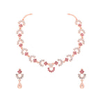 Tehzeeb Creations Gold-Polished Pink Diamond Necklace With Earrings - Swadesiicart