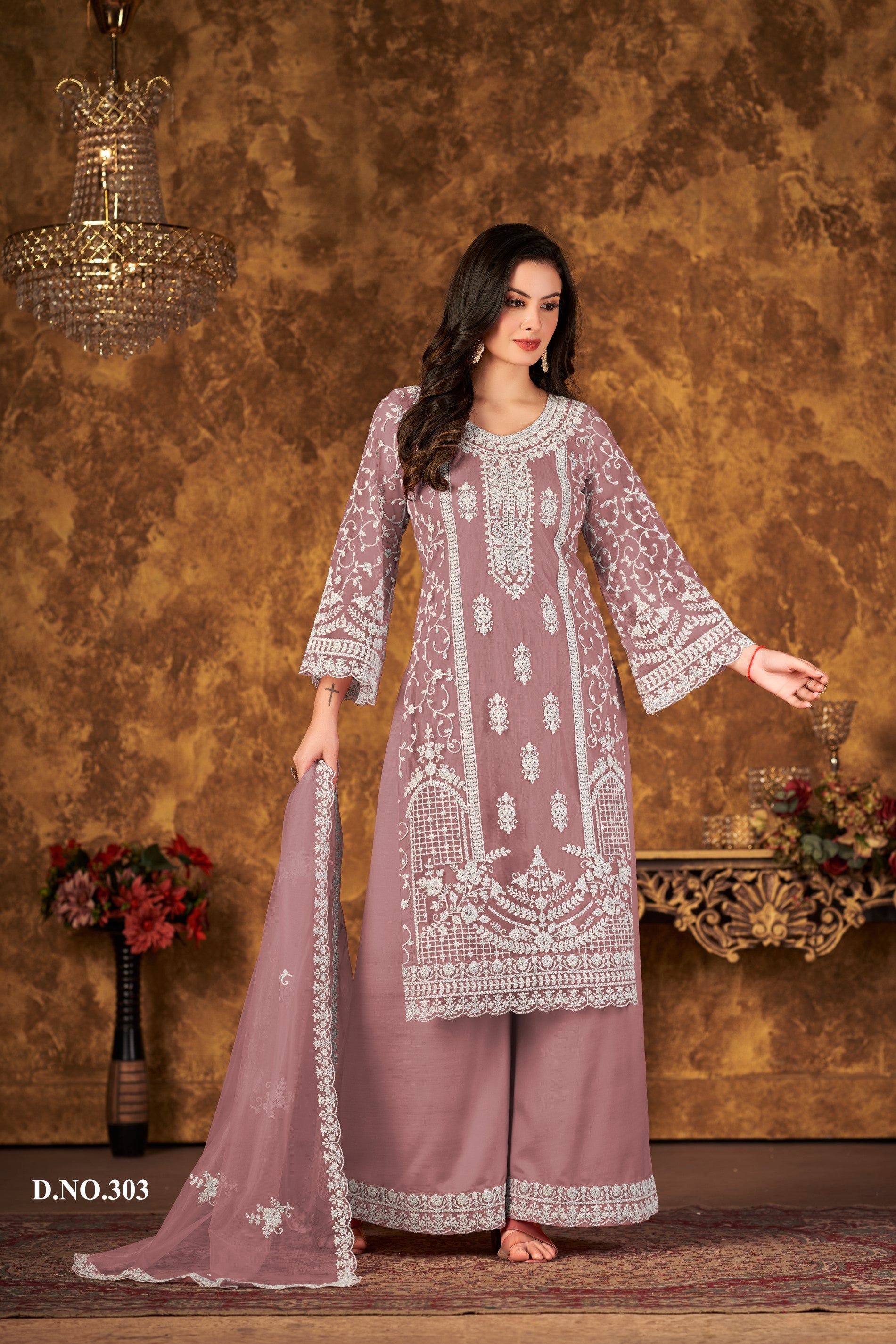 Anaita Purple Embroidered Net Plazzo Suit | Grocsy