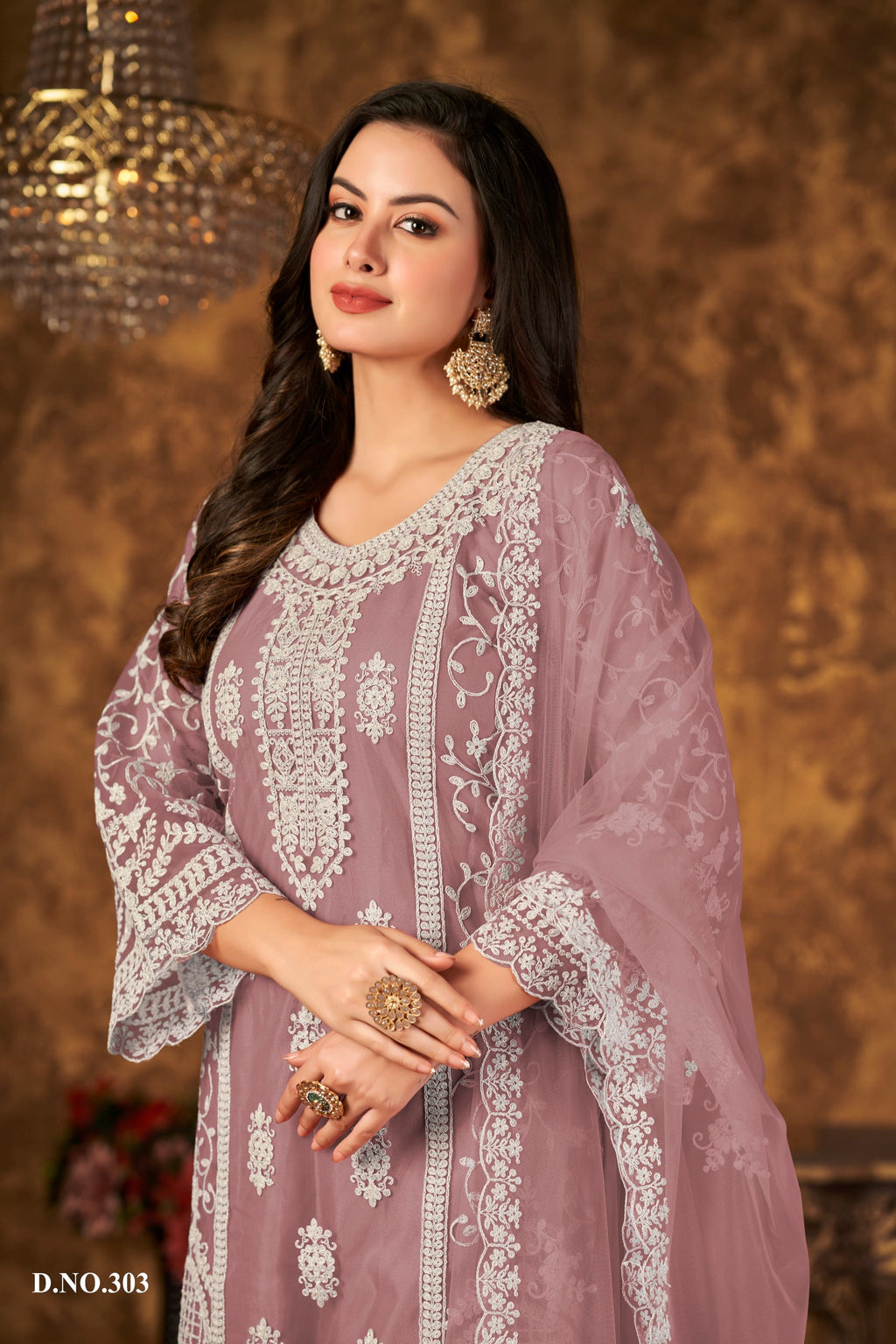 Anaita Purple Embroidered Net Plazzo Suit | Grocsy
