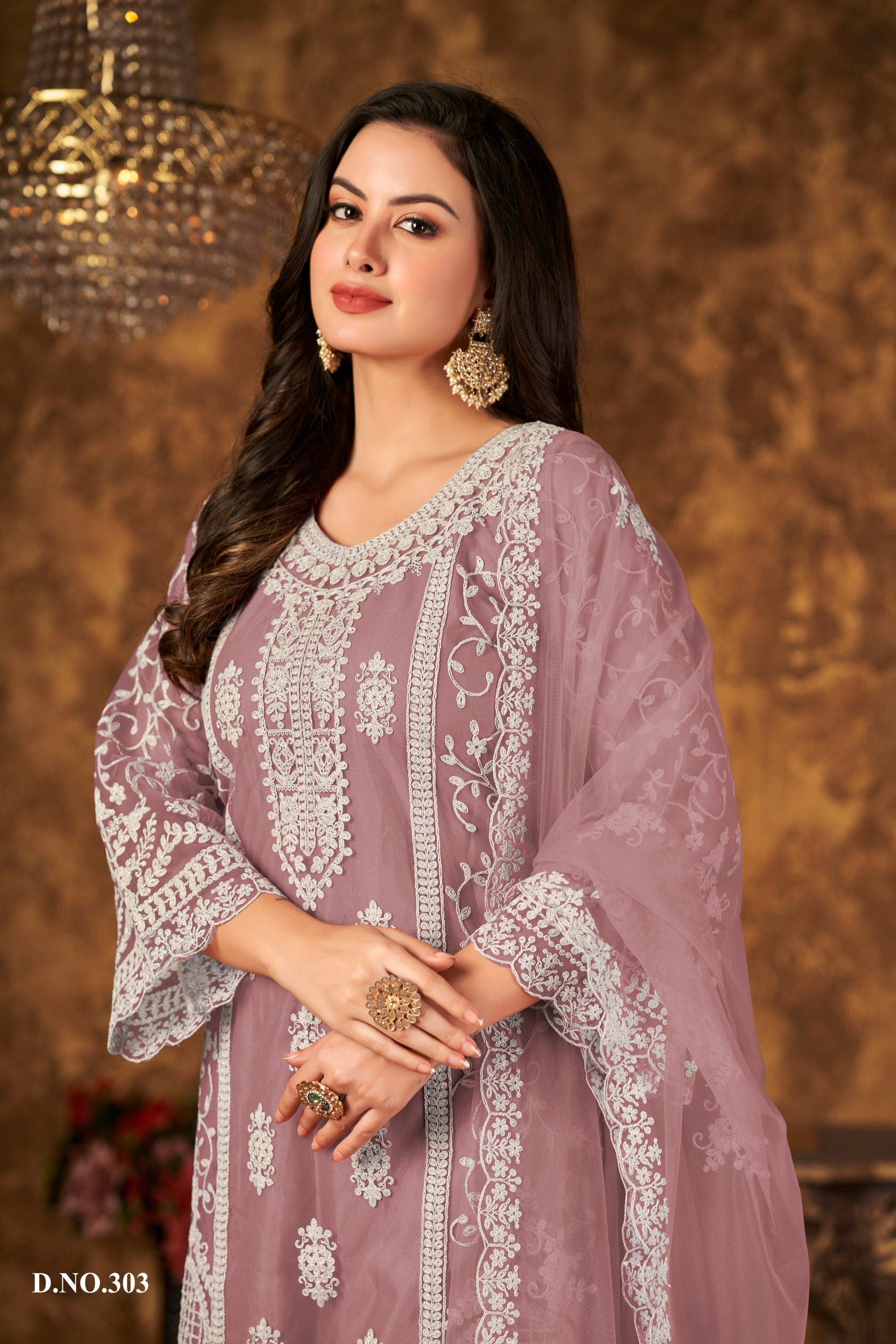 Anaita Purple Embroidered Net Plazzo Suit | Grocsy