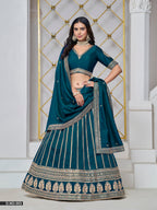 Anaita Teal Embroidered Art Silk Designer Lehenga With Blouse | Grocsy