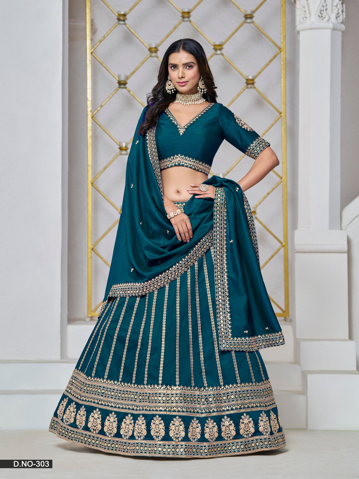 Anaita Teal Embroidered Art Silk Designer Lehenga With Blouse | Grocsy