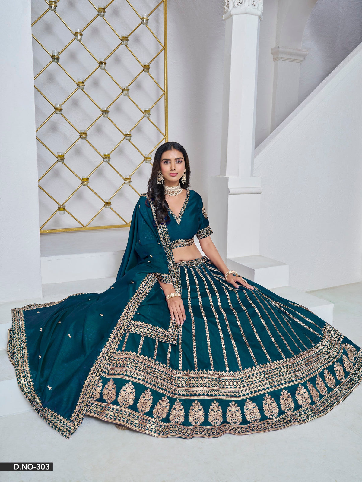 Anaita Teal Embroidered Art Silk Designer Lehenga With Blouse | Grocsy