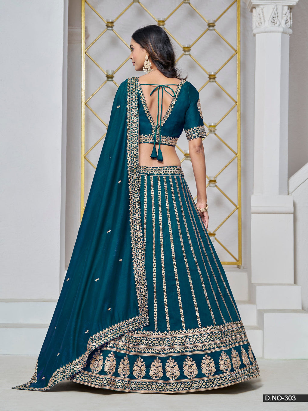 Anaita Teal Embroidered Art Silk Designer Lehenga With Blouse | Grocsy