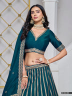 Anaita Teal Embroidered Art Silk Designer Lehenga With Blouse | Grocsy