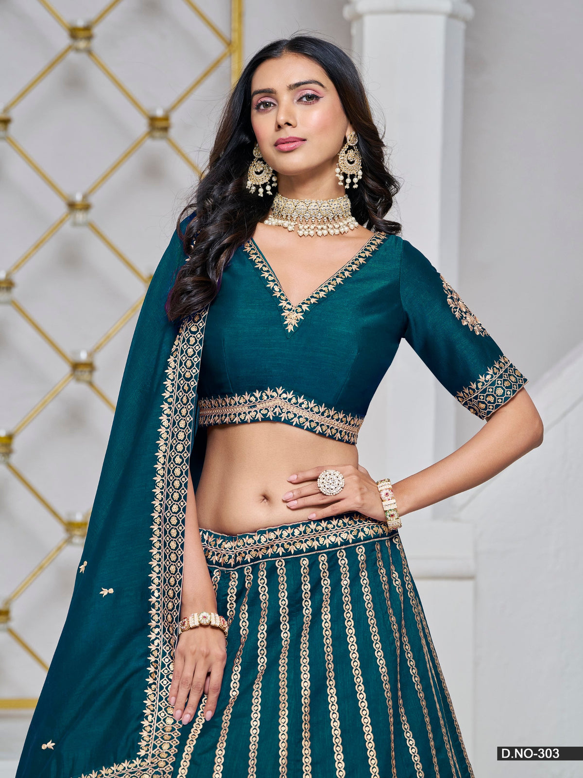 Anaita Teal Embroidered Art Silk Designer Lehenga With Blouse | Grocsy