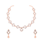 Tehzeeb Creations Gold-Polished White Diamond Necklace With Earrings | Grocsy